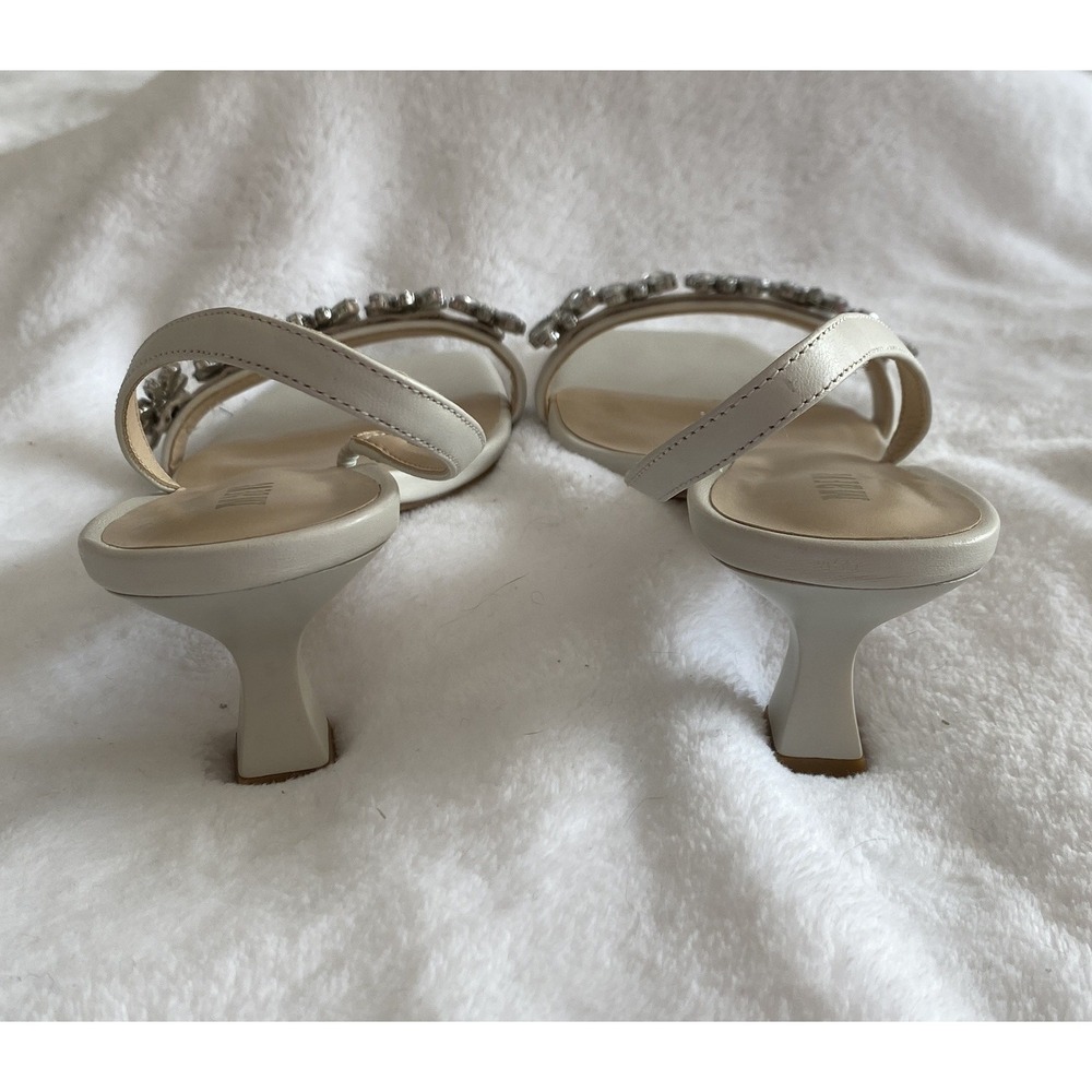 Maeve Gem Floral Slingback Kitten Heels Ivory Leather Crystal Embellished Glam 8 - Picture 5 of 8